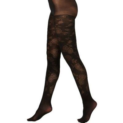 INC International Concepts Women's Tights Black Jacquard Floral Designer